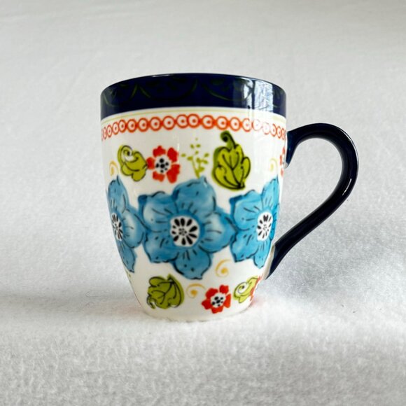 Dutch Wax Coastline Imports Coffee Tea Cup Mug Hand Painted Blue Floral READ - Picture 2 of 8